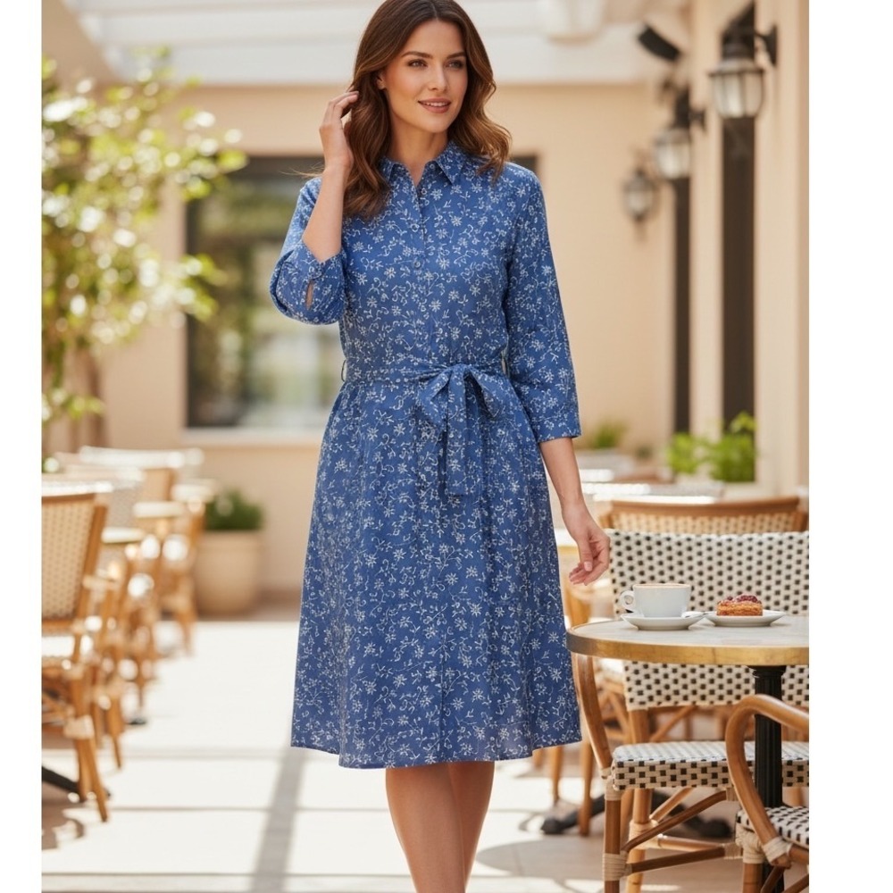 The Tog Shop Petites‎ Blue Floral Button Front Shirt Dress Feminine 16P NEW